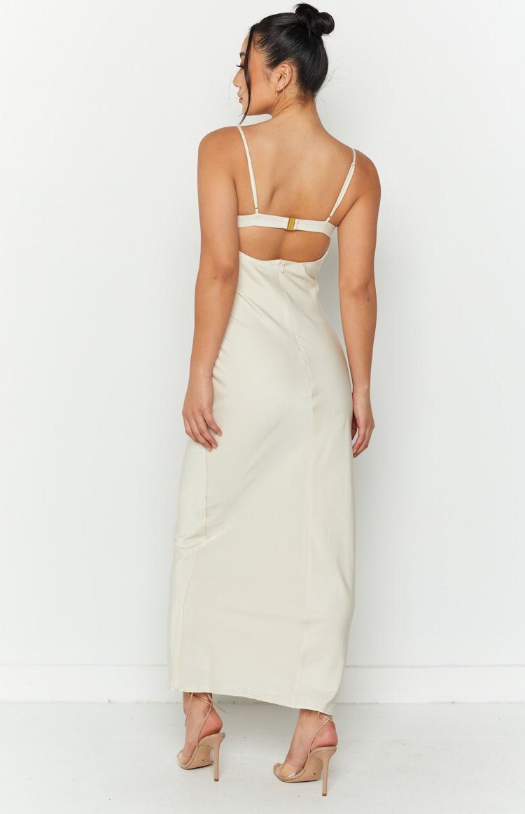 Lillibet Bow Tied Bust Midi Dress Cream