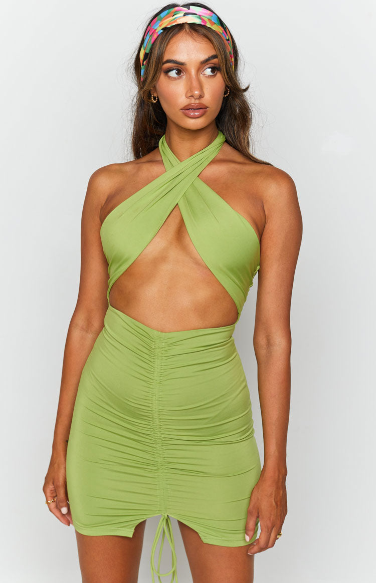 Green halter deals top dress