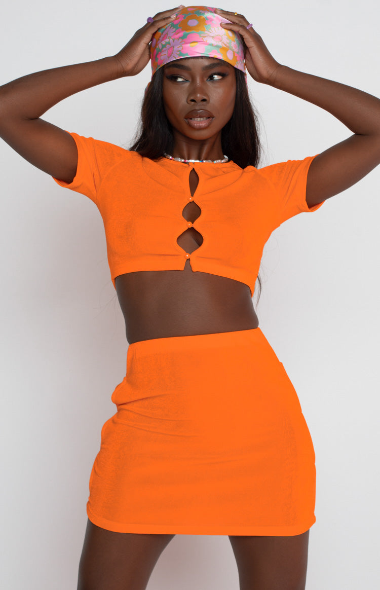 Orange skirt with crop top cheap