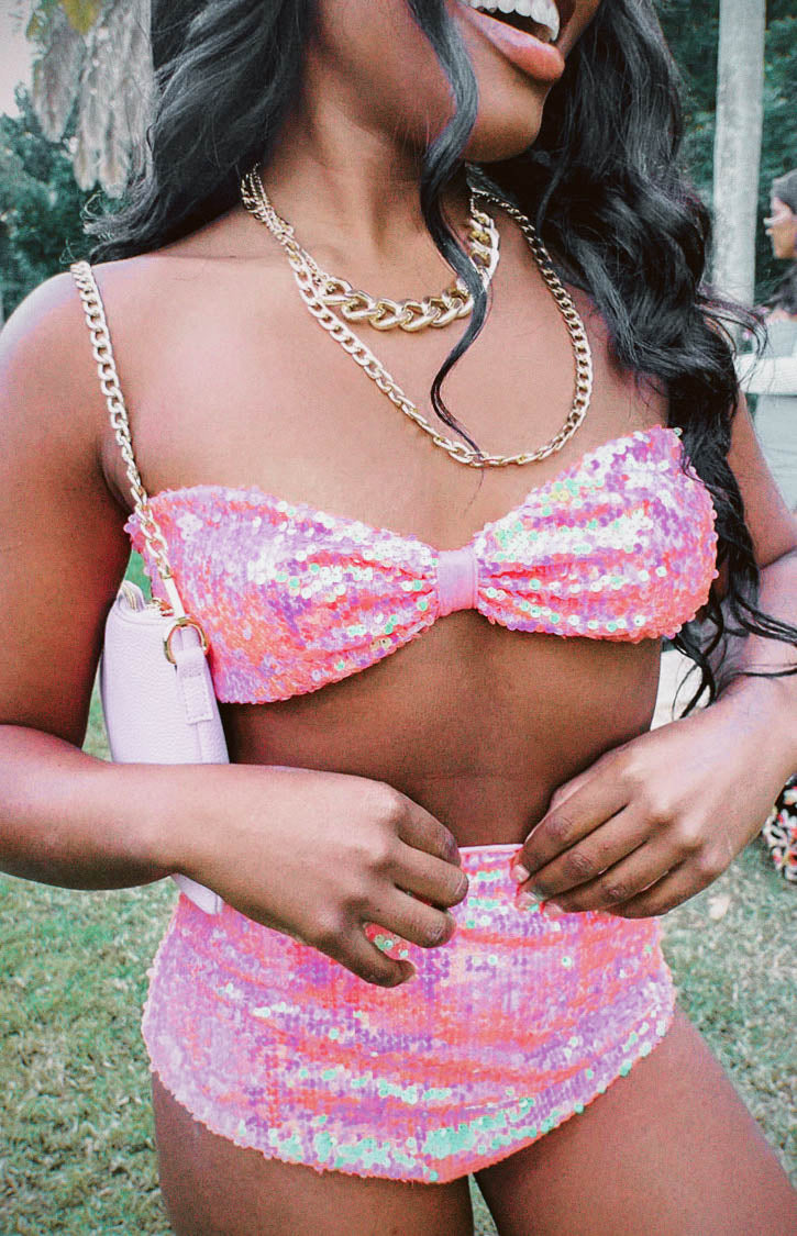 Nyra Pink Sequin Strapless Bralette Top Image