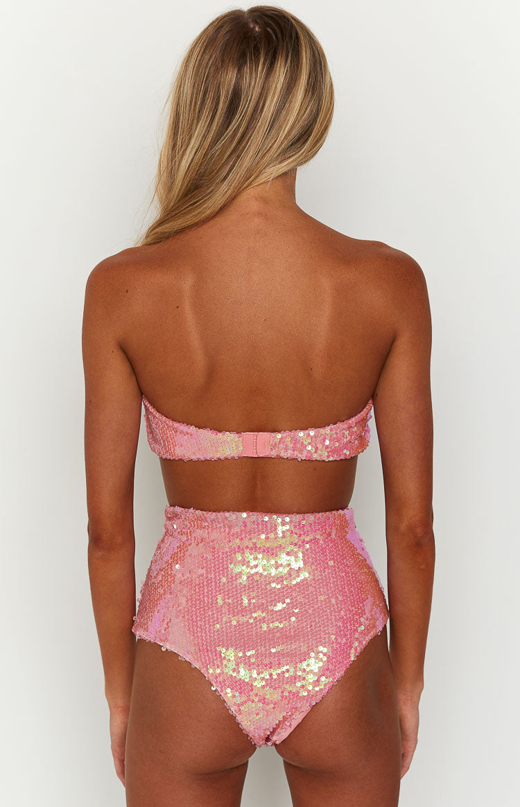 Nyra Pink Sequin Strapless Bralette Top Image