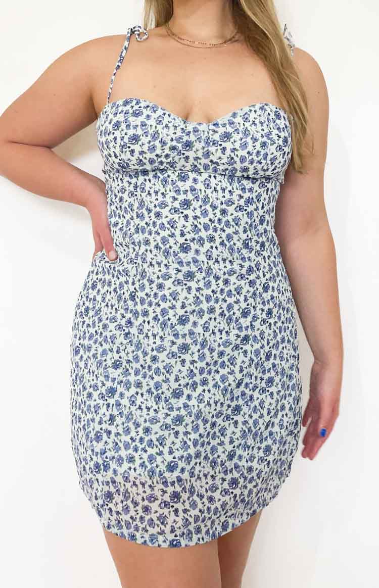 penny lane blue floral print mini dress Penny Lane Blue Floral Mini Dress