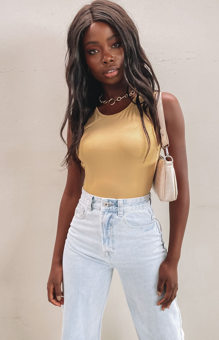 Beginning Boutique Pines Jersey Bodysuit Beige beige jersey fitted sleeveless crew neck bodysuit