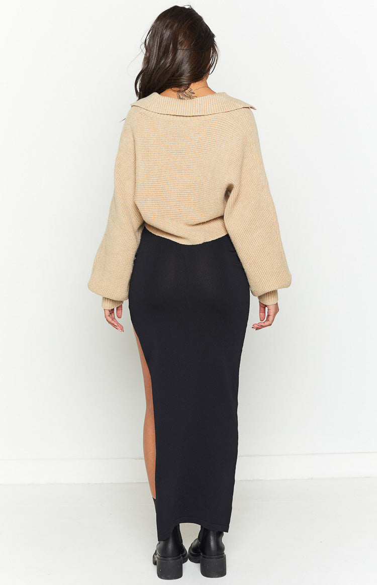 Sara Black Knit Midi Skirt Image