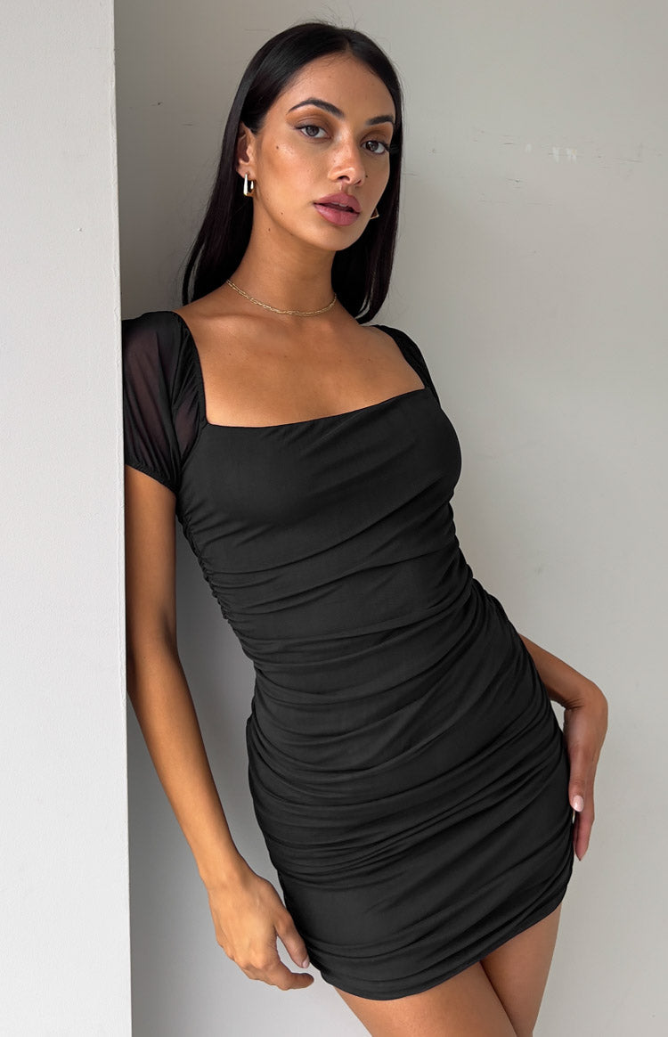 Siannise Black Mesh Mini Dress Image
