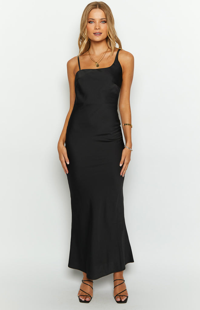 Sloan Black Satin Formal Maxi Dress – Beginning Boutique