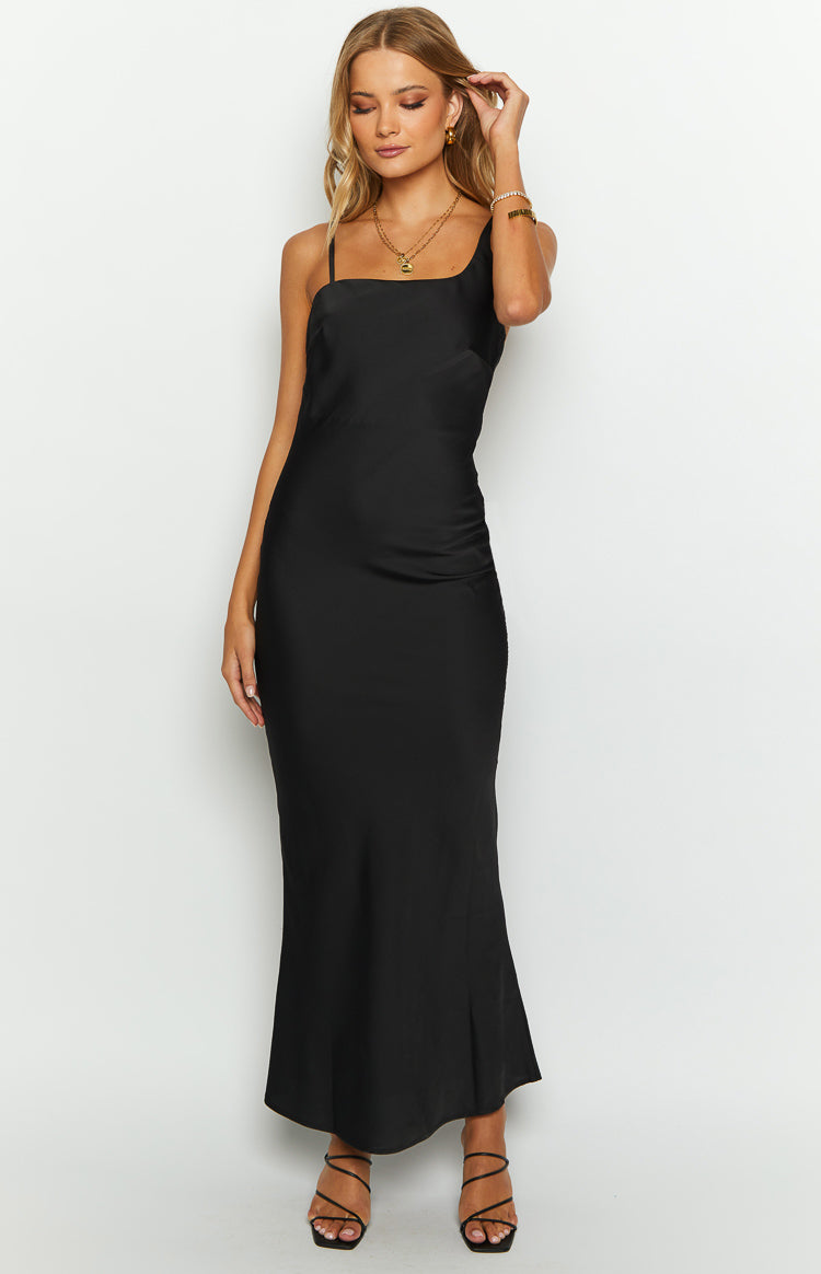 Sloan Black Satin Formal Maxi Dress Image