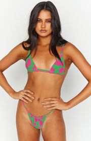 Beginning Boutique 9.0 Swim Sumba Green Floral Bikini Top green and pink floral triangle bikini top with thin straps