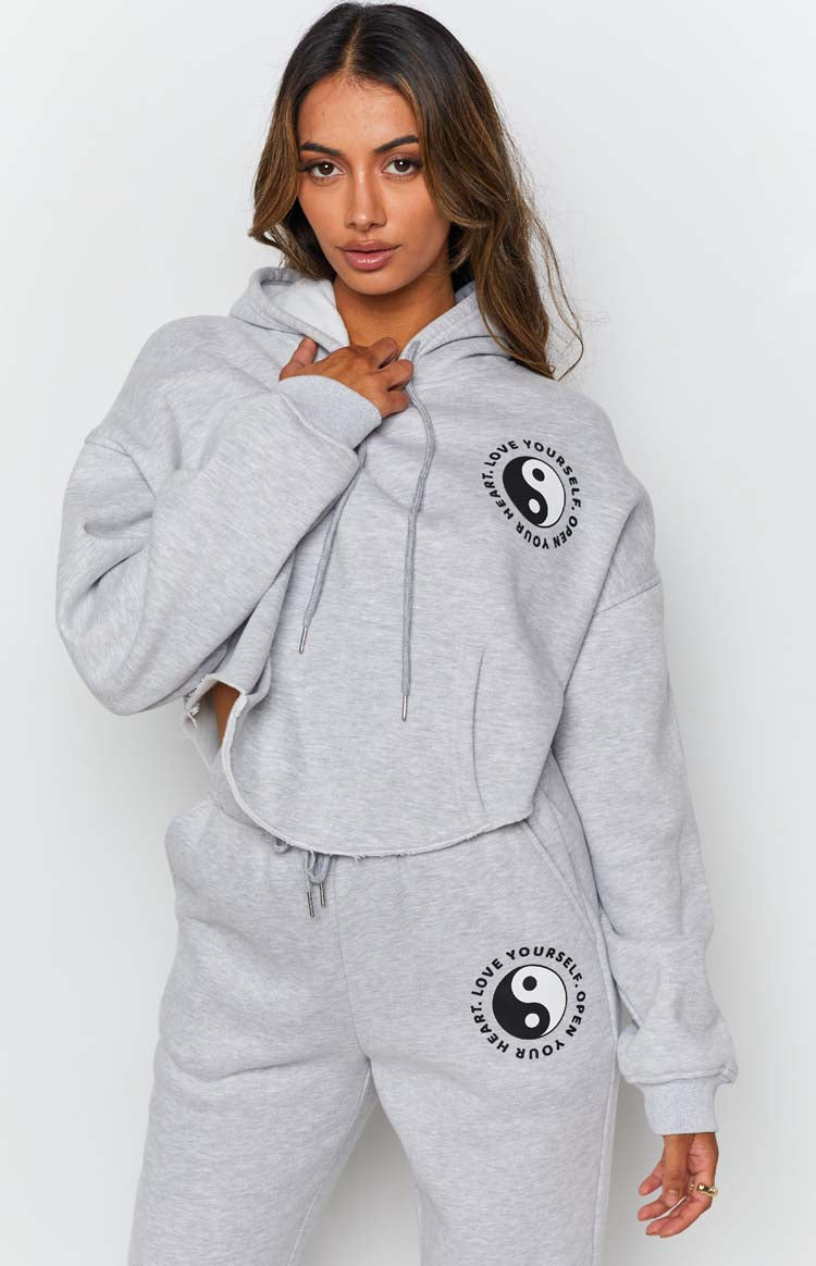 Yin Yang Hoodie Grey Marle Beginning Boutique