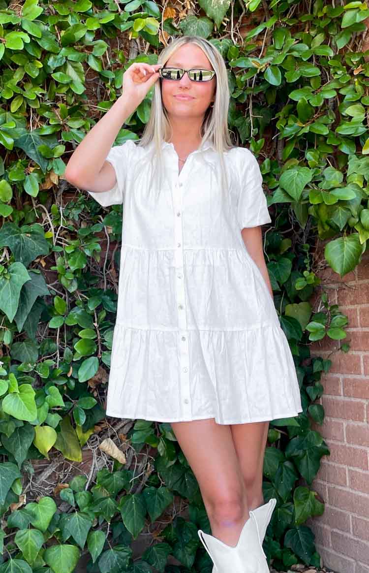Frances White Linen Tiered Dress Beginning Boutique AU