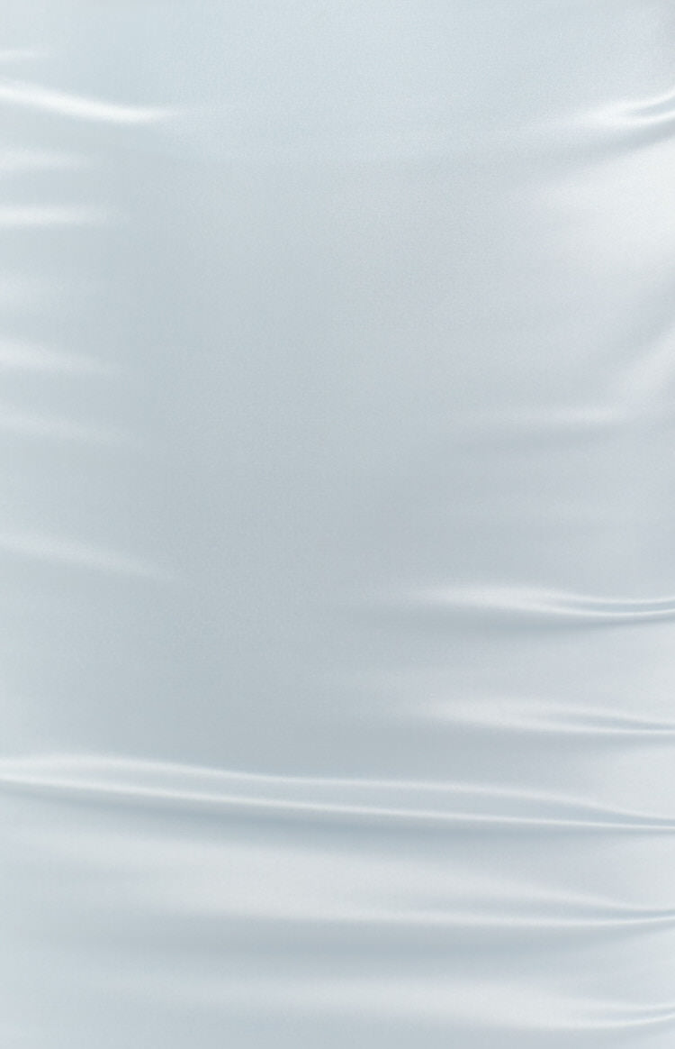 Ice blue satin fabric with a smooth, lustrous finish and soft, flowing drapes