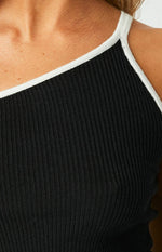 Kenzie Black Contrast Bind One Shoulder Top Image